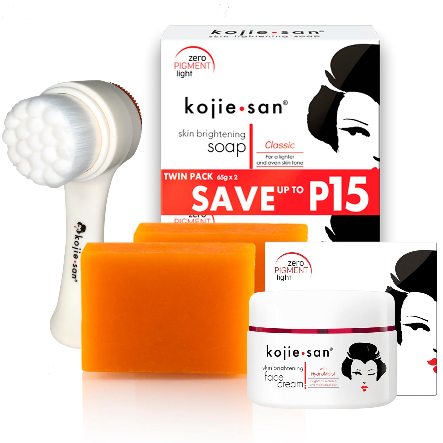 Kojie San Skin and Body Soap 2 Piece Set – Original Kojic Acid, Dark Spot Remover Soap Bar with Coconut & Tea Tree Oil – 65g x 2 Bars & 30g Face Cream