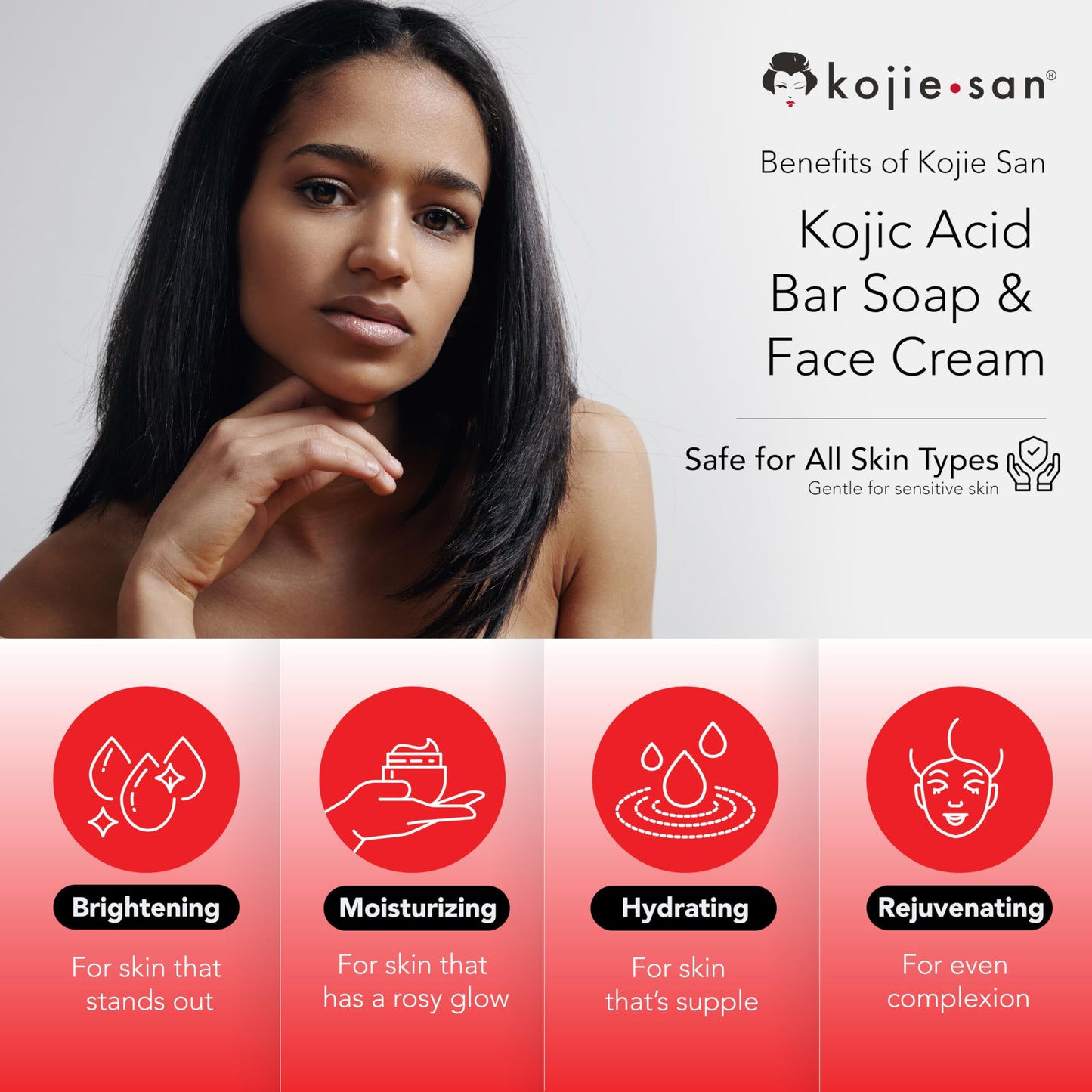 Kojie San Skin and Body Soap 2 Piece Set – Original Kojic Acid, Dark Spot Remover Soap Bar with Coconut & Tea Tree Oil – 65g x 2 Bars & 30g Face Cream