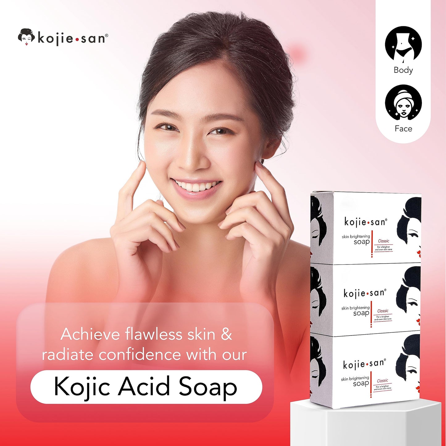 Kojie San Skin and Body Soap 2 Piece Set – Original Kojic Acid, Dark Spot Remover Soap Bar with Coconut & Tea Tree Oil – 65g x 2 Bars & 30g Face Cream